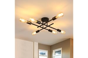 DELIPOP Lámpara de Techo Negro, 6 Luces Plafón de Techo Industrial de Hierro, E27 Vintage Lámpara de Araña para Salon Dormitorio Comedor Cocina Pasillo
