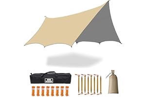 HIDEWALKER 5m X 5m Large Camping Tarps Waterproof Hammock Rain Fly Multipurpose Hexagon Tarpaulin Shelter Tent Groundsheet Outdoor Tarp Awning Canopy （Without Pole）