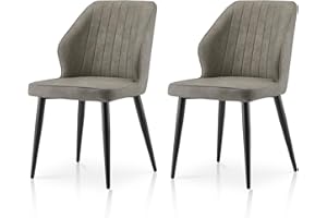 TUKAILAi Dining Chairs Set of 2 Grey Faux Leather Padded Leisure Kitchen Tub Chairs with Backrest and Metal Legs Occasional Recepiton for Home Office Living Room Lounge