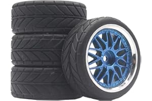 KEEDA RC Pneu de voiture en caoutchouc avec jantes en plastique pour voiture de tourisme Traxxas HSP HPI Yokomo Tamiya TT01 TT02 1/10 RC On Road Voiture de course (M, bleu)