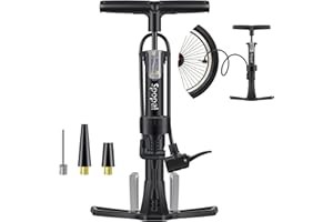 Spopal Bike Pumps with Pressure Gauge, [High Pressure 160psi] Bicycle Floor Pump for All Bikes Tyre, Fits Presta and Schrader Valve, Multi-Purpose Portable Air Pump for Road Cycle MTB Tires Balls