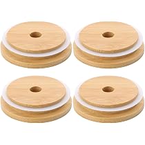 Lot De 6 Couvercles En Bambou Avec Trou Pour Paille - Parfaits Pour Gobelets En Verre à Ouverture Normale 58 Mm