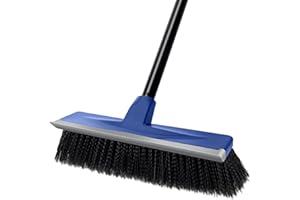 KEFANTA Floor Squeegee Broom Scrubbing Brush with Stiff Brush Bristles and 150cm Telescoping Broom Handle for Home and Commercial Use- Bathroom Cleaning Deck Patio Garage Floor