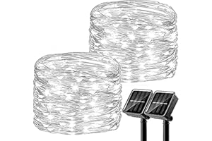 LiyuanQ Solar String Lights Outdoor, Upgraded 2 Pack 120 LED Solar Fairy Lights 39ft 8 Modes Waterproof Outdoor Garden Light Copper Wire Lighting for Wedding Patio Yard (Cool White)[Energy Class A+++]