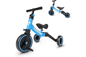 besrey 3 in 1 Toddler Bike for 10 Month to 4 Years Old Kids, Toddler Tricycle Kids Trikes Tricycle, Gift & Toys for Boy & Girl, Balance Training, Removable Pedals - Blue