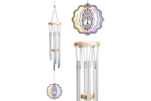 ECLARE Wind Chime with Wind Spinner, Creative Wind Chimes with 6 Hollow Aluminium Tubes, Wooden Wind Chimes for Garden Decoration (Colorful Tree)