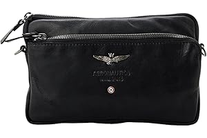 Aeronautica Militare Clutch con gancio da poso e tracolla regolabile removibile, scomparto principale organizzato, tasche esterne, una sul frontale ed una sul restro chiuse con zip. La particolare lav
