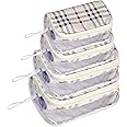 STACKRAID Polyester Set Of 4 Multipurpose Transparent Travel Pouch Makeup Toiletry Kit Bag Pouch For Women Makeup Organizer Bag Vanity, Shaving Kit For Men -(White Checks -2) (Off White Checks)
