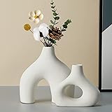 CEMABT Blanco Jarrón de Cerámica Juego de 2 Doble Montaña Jarrones para Boho Moderno Nórdico Minimalismo Estilo Decoración -j