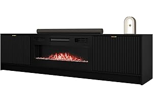 Mirjan24 - Armadio per TV Tireno EF con camino elettrico con riscaldamento, fiamma LED realistica, 2 lembi frontali fresati, mobile TV, mobile TV ribassato, tavolino porta TV (nero Molet)