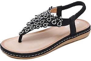 Sandalen Damen Sommer Flip Flops Bohemian Flach Zehentrenner mit Strass Größe 36-42