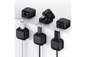 Tuocal 6 Pack Cable Clips Tidy, Magnetic Cord Organizer Holder Desk Cable Clips Management Strong Self Adhesive Desk Wire Tidy for Nightstand Kitchen Appliances Office Supplies, Black