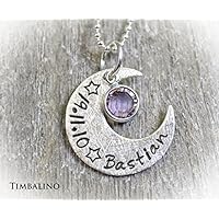 Mond Kette Anhänger mit Gravur Namen und Monatsstein Geburtskristall