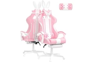 Ferghana Chaise Gaming Rose Ergonomique Massage Fauteuil Gamer Chaise avec Repose-Pied Gaming Siege Bureau avec Appui-tête Chaise de Jeu Coussin Lombaire et Oreilles de Lapin