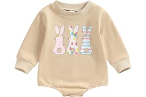 Xeadoffubio Newborn Infant Baby Boy Easter Outfit Baby Boy Girl Romper Bunny Long Sleeve Romper Oversized Sweatshirt Crewneck Cartoon Easter Rabbit Print Baby Romper