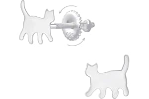 Laimons Pendientes infantiles de gato y gatito brillante de 7 mm con cierre de rosca de plata de ley 925