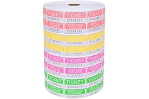 L LIKED 8000 biglietti assortiti per lotteria, 2000 per rotolo, 50/50 (rosa fluo, verde, rosso, giallo)