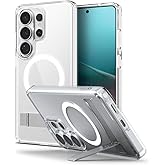 Spigen Galaxy S26 Ultra ile Uyumlu Magnet Kılıf Ultra Hybrid S Mag Fit Metal Stand &ouml;zellikli Sararmaya Dayanıklı Beyaz Şeffaf
