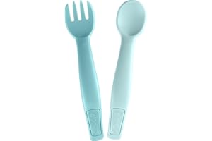 nip - Posate per neonati e bambini|dai 9 mesiISet di posate cucchiaio e forchetta realizzato con oltre il 90% di materie prime rinnovabili; lavabile in lavastoviglie, senza BPA, senza melamina|azzurro