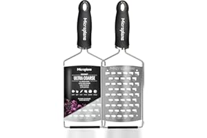 Microplane Râpe de cuisine XL Ultra Gros Grains pour les pommes de terre, le fromage, le chou, le concombre et le potiron en noir et en acier inoxydable