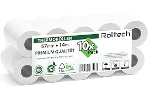 ‎ROLTECH ROLTECH | 10 Thermorollen | 57mm x 14m x 12mm | BPA frei | EC Cash | Kassenrollen | Thermopapier | Bonrollen | Premium Qualität (10 Rollen)