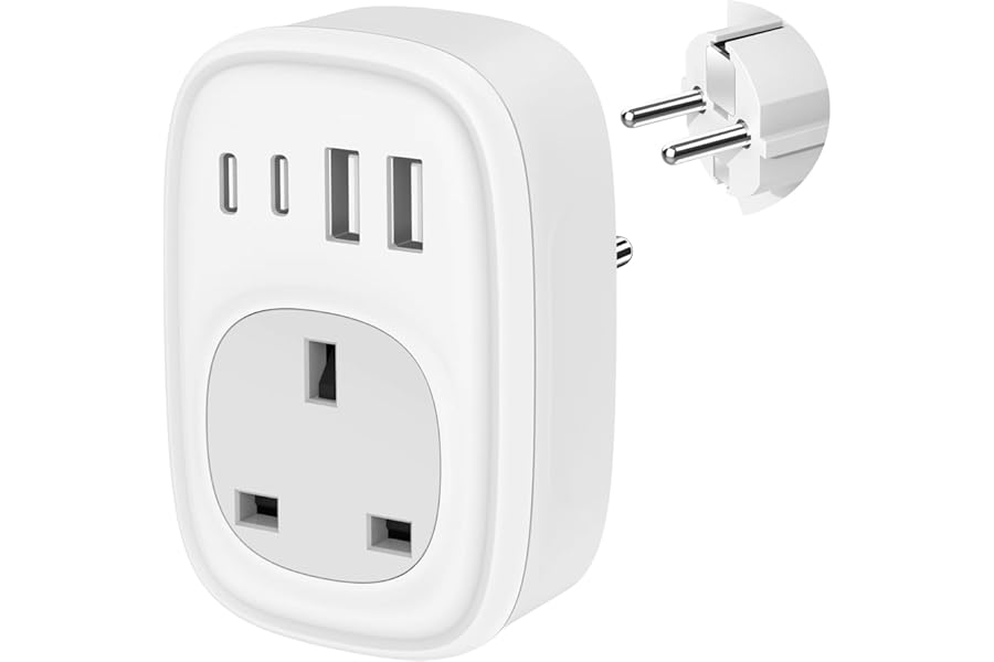UK to European Plug Adapter - UK to EU Euro Europe Schuko 40W USB C Fast Travel Plug Adaptor Grounded USBC Type C Charger for Spain Turkey France Germany Iceland Poland Greece Russia (Type E/F)Tusreda