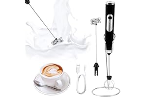 RISVOWO Montalatte Elettrico Cappuccino, Frullino Elettrico USB Ricaricabile Schiumatore Latte, Elettrico Schiuma Latte 3 Velocità Regolabile per Cappuccino, Matcha, Caffè Schiumoso, Latte (Nero-con Staffa)