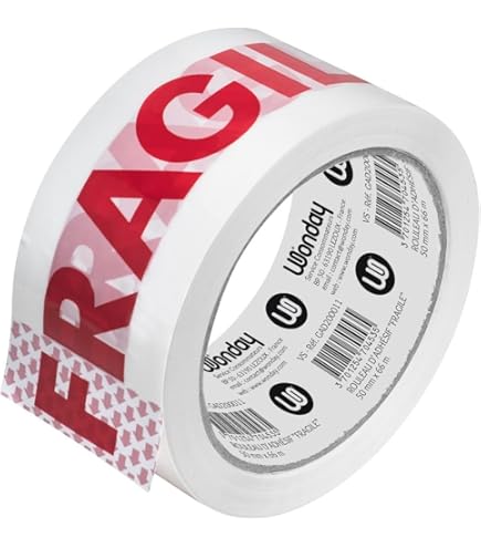 Scotch Rouge Lot De 10 Rouleaux Ruban Adhésif 'Fragile' - 4,8cm X 100m Pour Colis Et Déménagement - Colle Forte Scotch Demenagement - 11