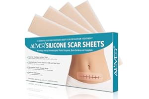 TAILAIMEI Portable Silicone Scar Removal Sheets, Professional for Scars Caused by C-Section, Surgery, Burn, Keloid, Acne, and More, Drug-Free, 4 Reusable pcs (2 Month Supply)