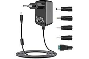 QANXUN Adaptateur d'alimentation à découpage 100V-240V à 24V 1A AC/DC avec 5 Prises d'adaptateur sélectionnables