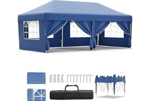 JUMMICO Pop Up Gazebo with Sides, Waterproof Garden Canopy Tent, UV50+, Height Adjustable Event Shelter with Carry Bag for Weddings, Parties, Markets, Blue