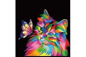Elftoyer Paint by Numbers for Kids & Adults & Beginner, DIY Canvas Painting Gift Kits for Home Decoration - Colorful Cats and Butterflies 16 x 20 inch (Without Framed)