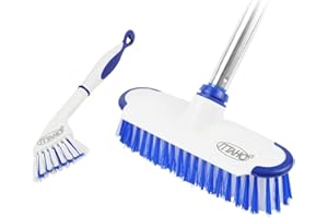 Brosse à récurer réglable de 140cm avec Poils durs, Brosse de Sol pour Le Nettoyage de la terrasse, du carrelage, de la Salle de Bain, de la Piscine et du Patio