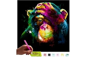 MISHBAY Diamond Painting Singe - Peinture Diamant 30x30cm - Diamond Painting Adulte Animaux Colorés - 5D Diamond Painting Kit Complet - DIY Point de Croix Deco