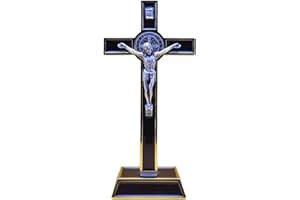 FIDES RELIGIOUS Crocifisso da Tavolo - Croce di San Benedetto - Made in Italy, Crocifisso Artigianale - Dettagli dei colori e dei materiali - Cura e Precisione dei dettagli di San Benedetto - 20x12cm