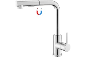Tohlar Kitchen Sink Mixer Taps Chrome with Magnetic Docking Pull Out Sprayer 360°Swivel Spout, 2 Spray Modes Hot and Cold Water Tap, Single Lever 1-Hole Taps, L-Form Kitchen Sink Faucet