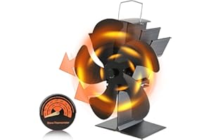 gohantee 5-Blade Heat Powered Stove Fan - Silent Log Burner Fan with Thermometer for Fireplace & Wood Burning Stoves (7.6 Inch)