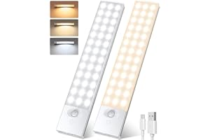 YOOKESEN 78 LED Sottopensile Cucina, 23CM Luce Armadio con Sensore, 1500mAH Magnetico Lampada Led Ricaricabile, 4 Modalità Luce Notturna per Camera da Letto, corridoio, Armadio, Cucina.(2Pezzi | PRO)
