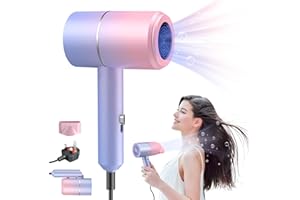 FTJKGH Small Travel Hairdryer for Women, Foldable Hair Dryer, Mini Travel Lightweight Hairdryer Folding with Concentrator, Ionic Blow Dryer with Heating and Cool Button for Home Travel