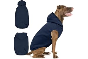 IECOii Hundehoodie,Warmer Fleece Hunde Kapuzenpulli mit Taschen und Leine Portal, Weiche Hundebekleidung für Frühling Herbst Winter,Weihnachten Hundepullover Warm Strick Hoodie für Pitbull,Blau,2XL