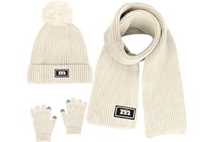 SHUOBEITER 3-10 Jahre alt Jungen Mädchen Winter Strickmütze Schal Handschuhe Set, Fleece gefüttert Kinder Mütze Schal Handschuhe Set
