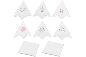 VIOLOTORIS 8 Pcs Women's Handkerchiefs, Ladies Handkerchiefs, Handkerchiefs Women Cotton White Lace Edging Floral Style Gifts Embroidery Elegant