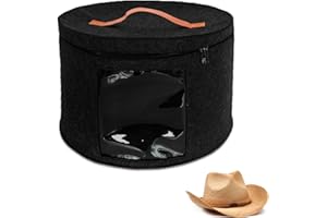 DYOUen Hat Boxes Hat Storage Box Felt Round Hat Box Foldable with Carry Handle and Clear Window for Wardrobe Organization, Travel,Dustproof (black)