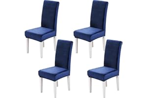 Xundefeng Soft Velvet Dining Chair Covers for Dining Room Set of 4 Pack Slipcovers Chairs Cover Stretch Slipcover, Navy Blue