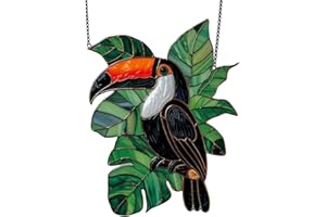Xuoxeji Exotic Toucan Acrylic Window Hanging, Toucan Wall Decor Bedroom Art Stained Acrylic Panels Toucan for Window Wall Living Room Decorations (Toucan & Leaf)