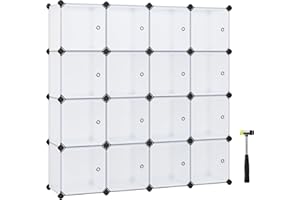 ‎SONGMICS SONGMICS Regalsystem, Schuhregal, Set aus 16 Würfeln, Kleiderschrank aus Kunststoff, mit Türen, Steckregal, Aufbewahrung von Kleidung, Schuhen und Büchern, einfache Montage, weiß LPC44BS