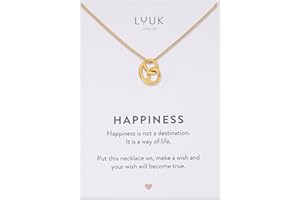 LUUK LIFESTYLE Edelstahl Halskette mit Anhänger in Silber, 50cm verstellbar, wasserfest, filigranes Schmuckgeschenk für verlobte, Freundin, Mutter, mit HAPPINESS Spruchkarte, Weihnachten, Valentinstag