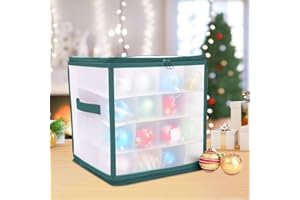 TotKIKS Christmas Ornament Storage Container Box with Dividers,Stores 64 Ornaments W/Dividers,Christmas Ball Storage Box With Zipper Closure,Flexible Plastic Christmas Ornament Storage (B)