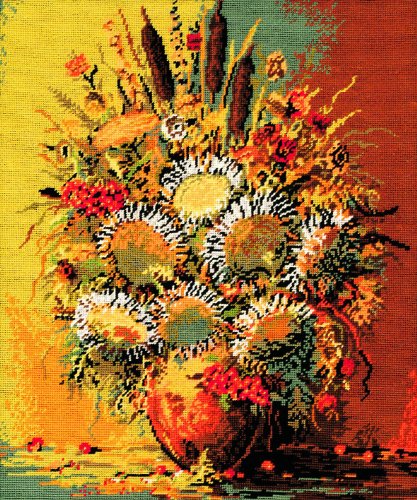 Wundervolle Gobelin Stickpackung " Blumenstrauß mit Silberdisteln" - Große Gobelin Stickpackung - komplett - Stickbild / Gobelinbild 50x60 cm