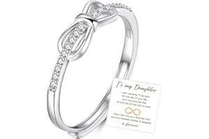 RANKEEF To My Daughter Sterling Silver Rings for Women Knot Rings Silver Adjustable Rings For Women Hypoallergenic S925 Silver Rings For Women With Inspirational Card Gifts For Daughter